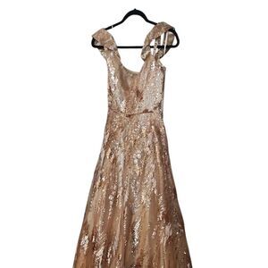 Elegant Gold Sequin Prom Dress